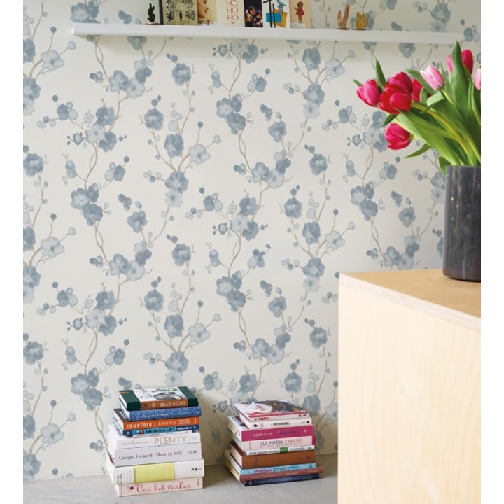 Papel pintado flores azuladas efecto acuarela - Alice Gardens 121004