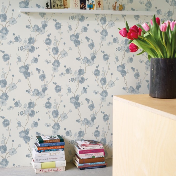 Papel pintado flores azuladas efecto acuarela - Alice Gardens 121004