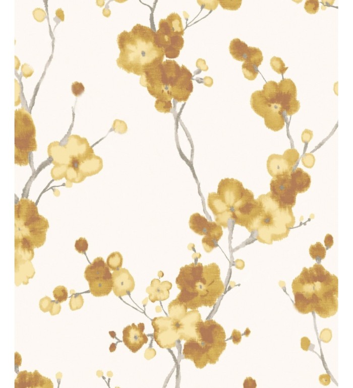 Papel pintado flores mostaza efecto acuarela - Alice Gardens 121007