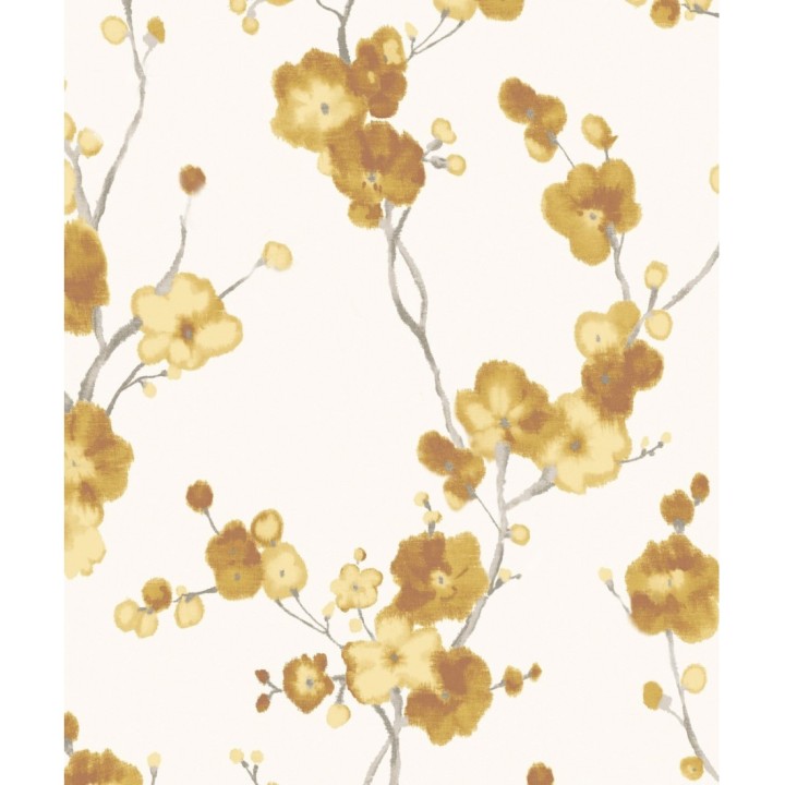 Papel pintado flores mostaza efecto acuarela - Alice Gardens 121007