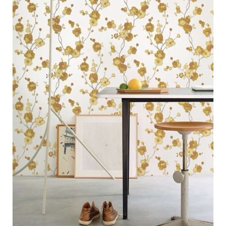 Papel pintado flores mostaza efecto acuarela - Alice Gardens 121007