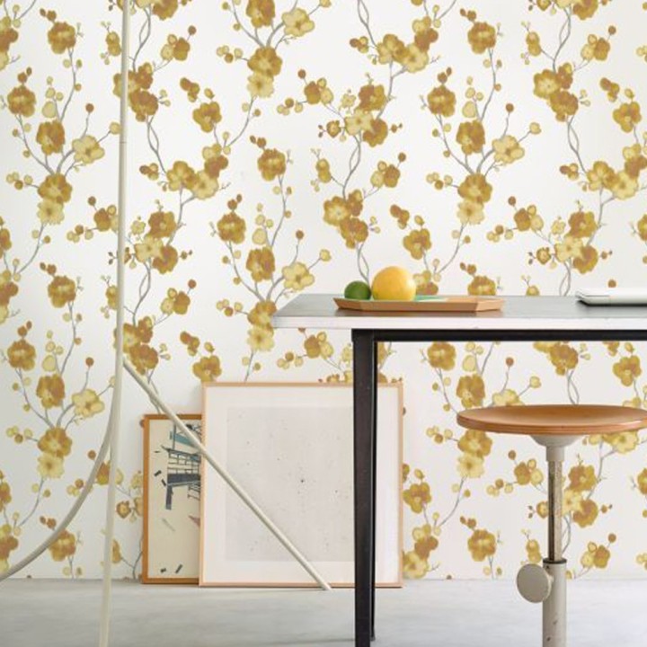 Papel pintado flores mostaza efecto acuarela - Alice Gardens 121007