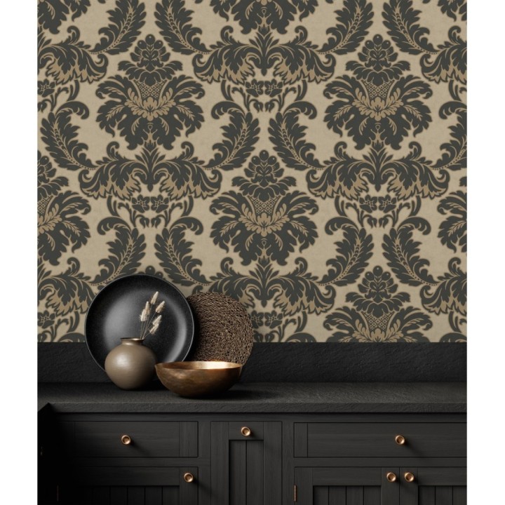 Papel pintado damasco moderno con ligero efecto metalizado - James Damask 681242