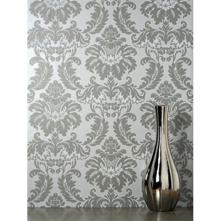 Papel pintado damasco moderno con ligero efecto metalizado - James Damask 681244