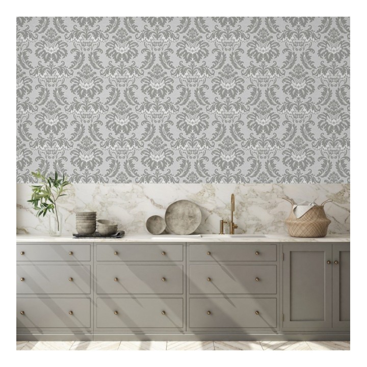 Papel pintado damasco moderno con ligero efecto metalizado - James Damask 681244
