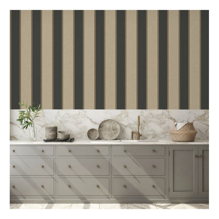 Papel pintado de rayas modernas con pequeños detalles metalizados - James Stripes 681246