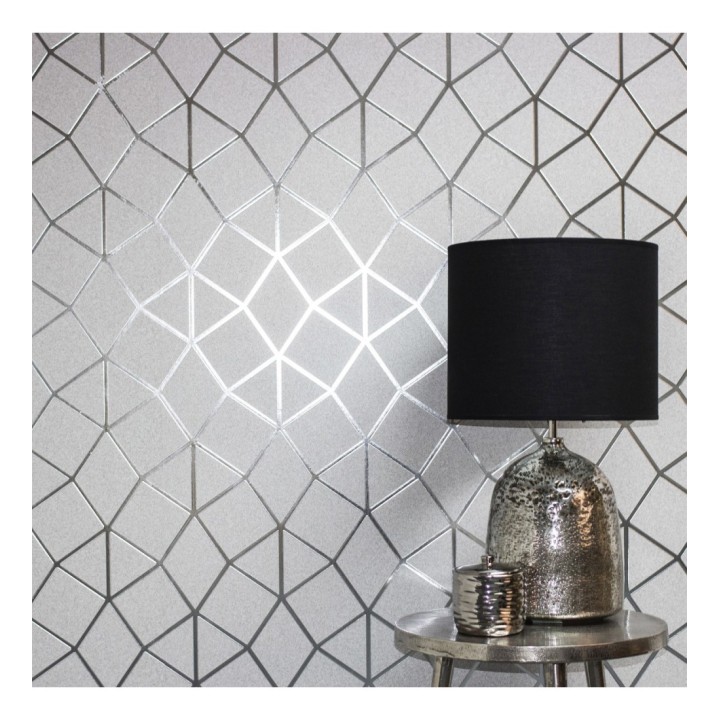 Papel pintado geométrico mate de líneas metalizadas estilo Art Decó  - Tallis Reflection 681252