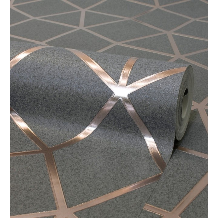 Papel pintado geométrico mate de líneas metalizadas estilo Art Decó  - Tallis Reflection 681253