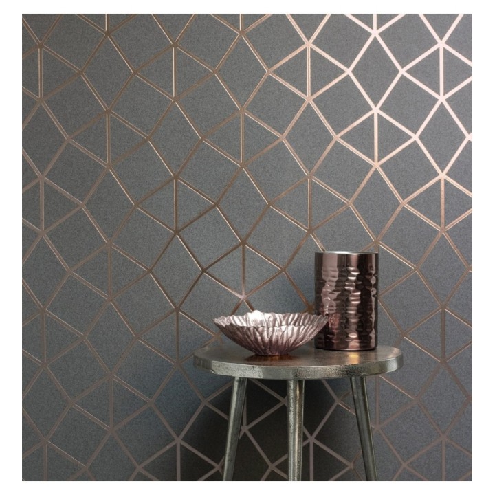 Papel pintado geométrico mate de líneas metalizadas estilo Art Decó  - Tallis Reflection 681253