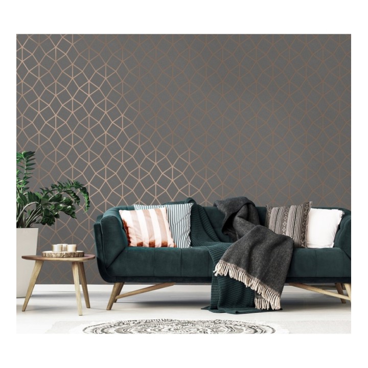 Papel pintado geométrico mate de líneas metalizadas estilo Art Decó  - Tallis Reflection 681253