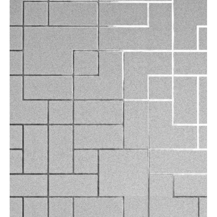 Papel pintado geométrico de líneas plata metalizadas fondo gris claro mate estilo Art Decó - Goutier 681254