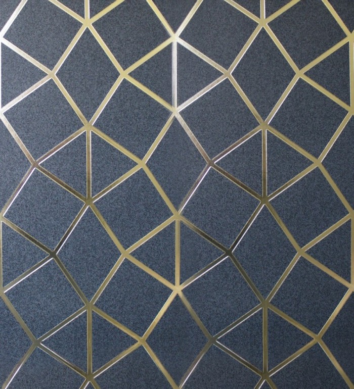 Papel pintado geométrico de líneas metalizadas fondo azul prusia mate estilo Art Decó - Tallis Reflection 681256