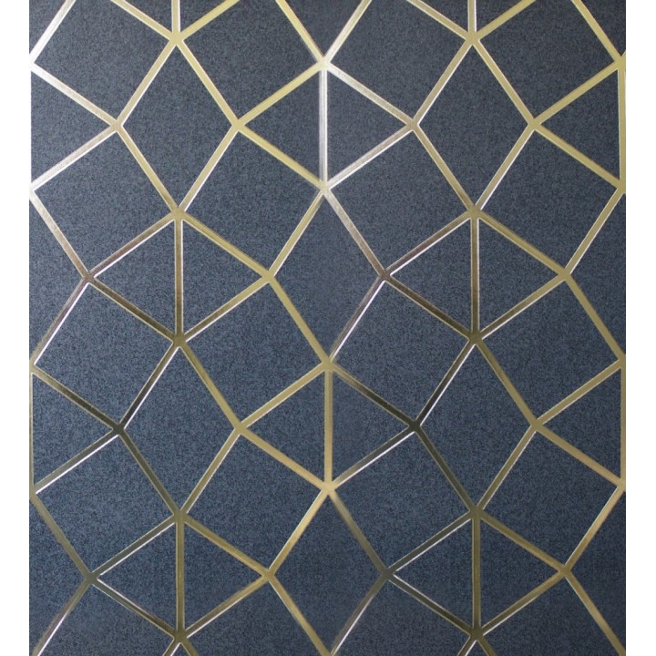 Papel pintado geométrico de líneas metalizadas fondo azul prusia mate estilo Art Decó - Tallis Reflection 681256