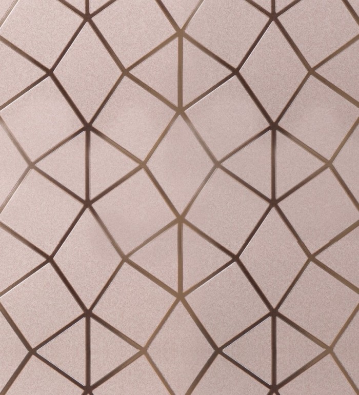Papel pintado geométrico de líneas metalizadas fondo beige rosado mate estilo Art Decó - Tallis Reflection 681257