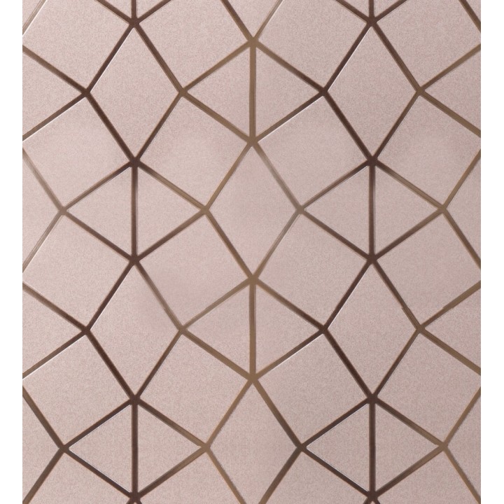Papel pintado geométrico de líneas metalizadas fondo beige rosado mate estilo Art Decó - Tallis Reflection 681257