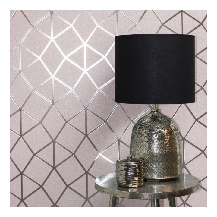 Papel pintado geométrico de líneas metalizadas fondo beige rosado mate estilo Art Decó - Tallis Reflection 681257