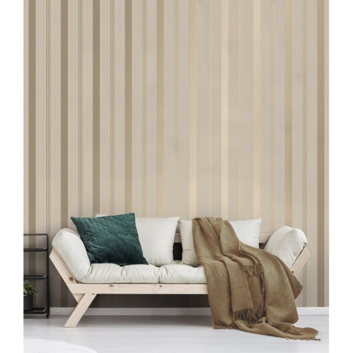 Papel pintado de rayas metalizadas sobre fondo mate estilo Art Decó - Mederic Stripes 681259
