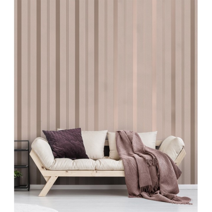 Papel pintado de rayas metalizadas sobre fondo mate estilo Art Decó - Mederic Stripes 681260