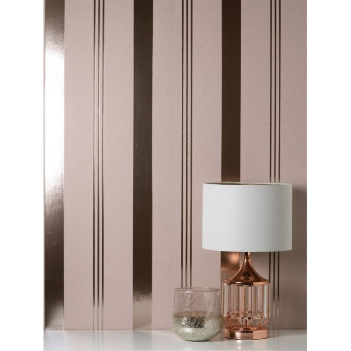 Papel pintado de rayas metalizadas sobre fondo mate estilo Art Decó - Mederic Stripes 681260