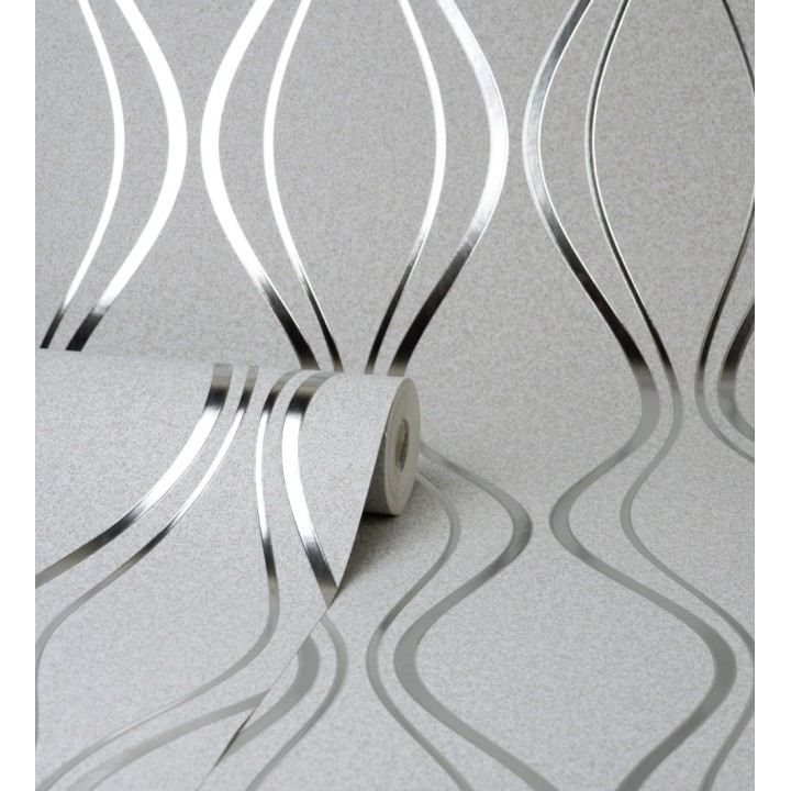 Papel pintado geométrico mate de curvas metalizadas estilo Art Decó - Chambovet 681261