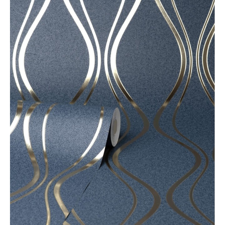 Papel pintado geométrico mate de curvas metalizadas estilo Art Decó - Chambovet 681262