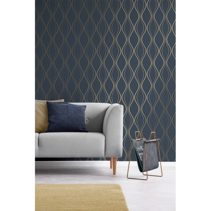 Papel pintado geométrico mate de curvas metalizadas estilo Art Decó - Chambovet 681262