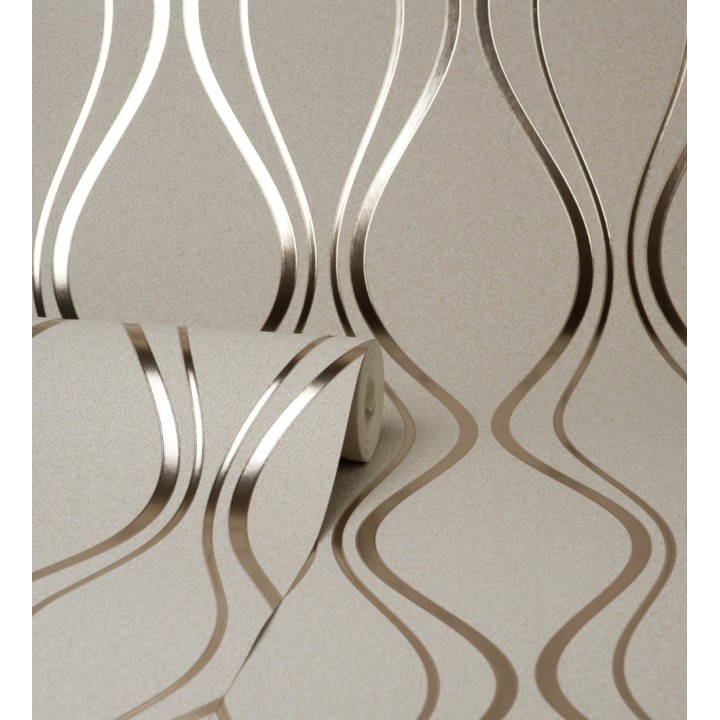 Papel pintado geométrico mate de curvas metalizadas estilo Art Decó - Chambovet 681263