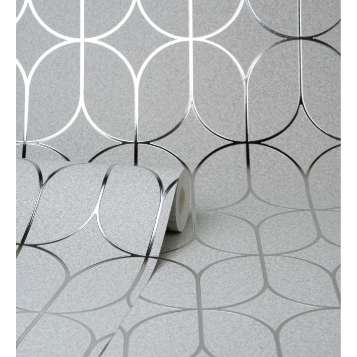 Papel pintado geométrico mate con dibujo metalizado estilo Art Decó - Brandon 681264