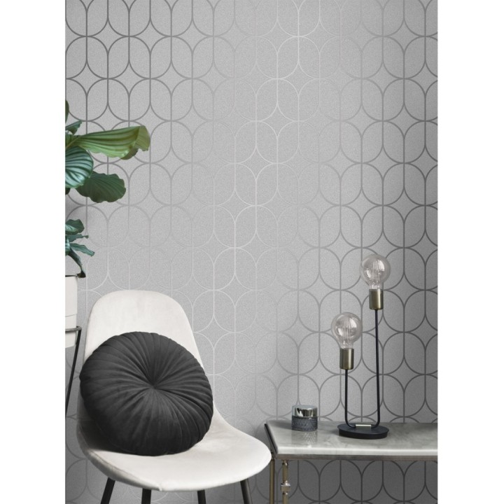 Papel pintado geométrico mate con dibujo metalizado estilo Art Decó - Brandon 681264