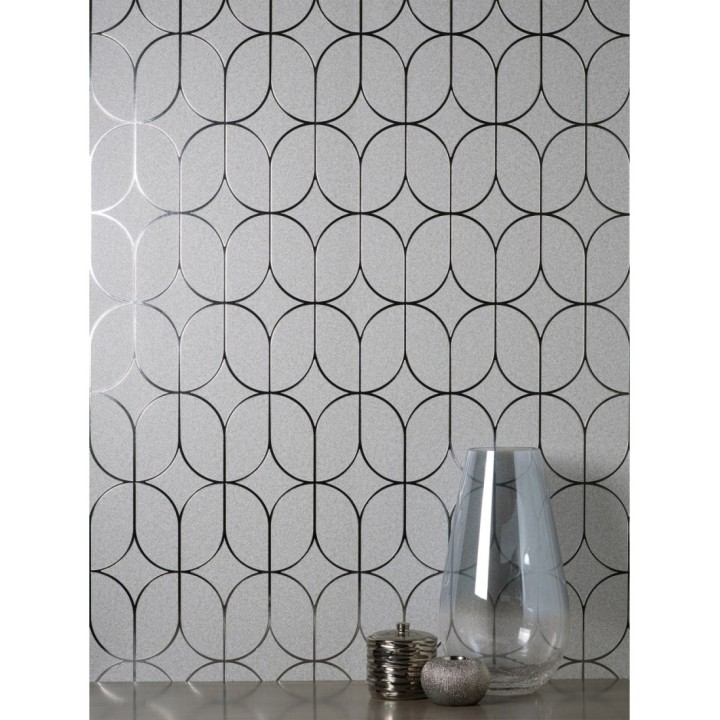 Papel pintado geométrico mate con dibujo metalizado estilo Art Decó - Brandon 681264