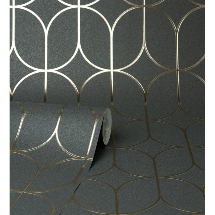 Papel pintado geométrico mate con dibujo metalizado estilo Art Decó - Brandon 681265