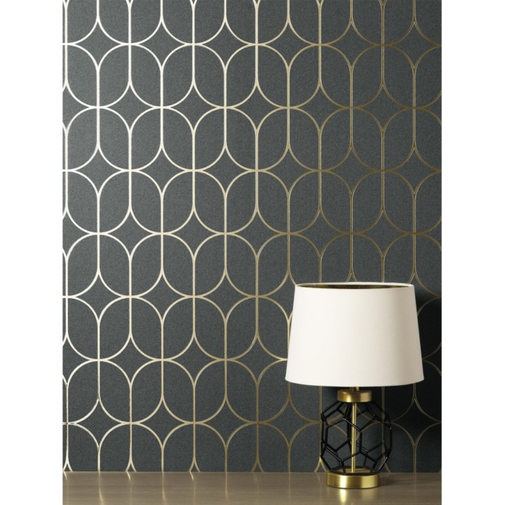 Papel pintado geométrico mate con dibujo metalizado estilo Art Decó - Brandon 681265