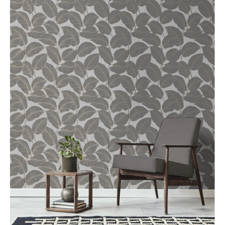 Papel pintado de hojas con silueta ligeramente metalizada - Begonia 681270