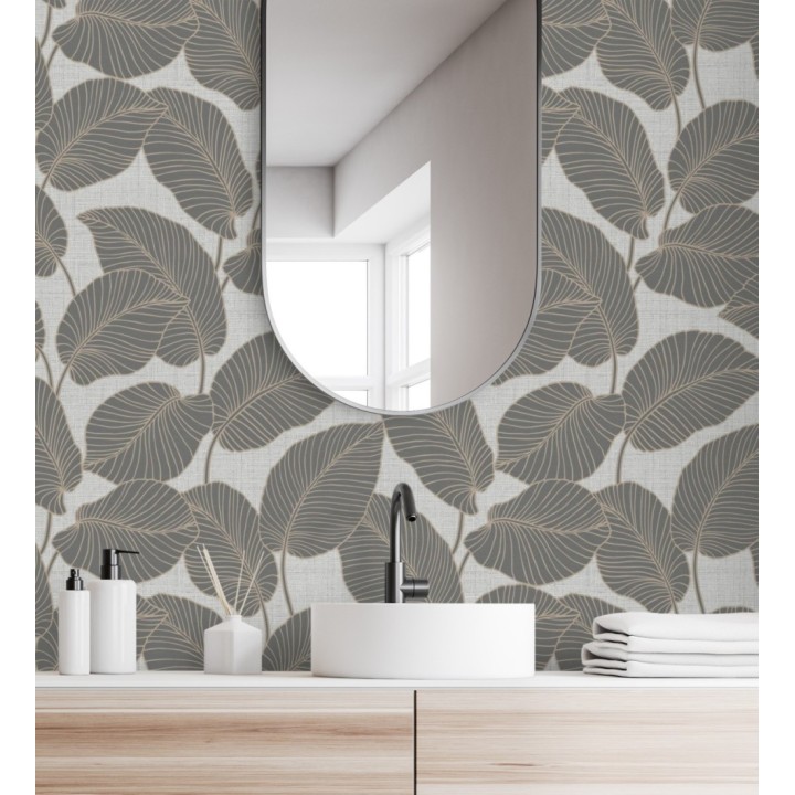 Papel pintado de hojas con silueta ligeramente metalizada - Begonia 681270