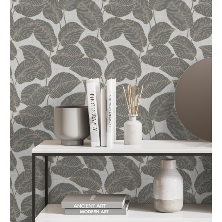 Papel pintado de hojas con silueta ligeramente metalizada - Begonia 681270