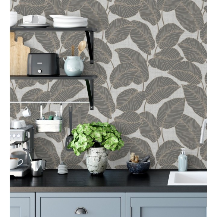 Papel pintado de hojas con silueta ligeramente metalizada - Begonia 681270