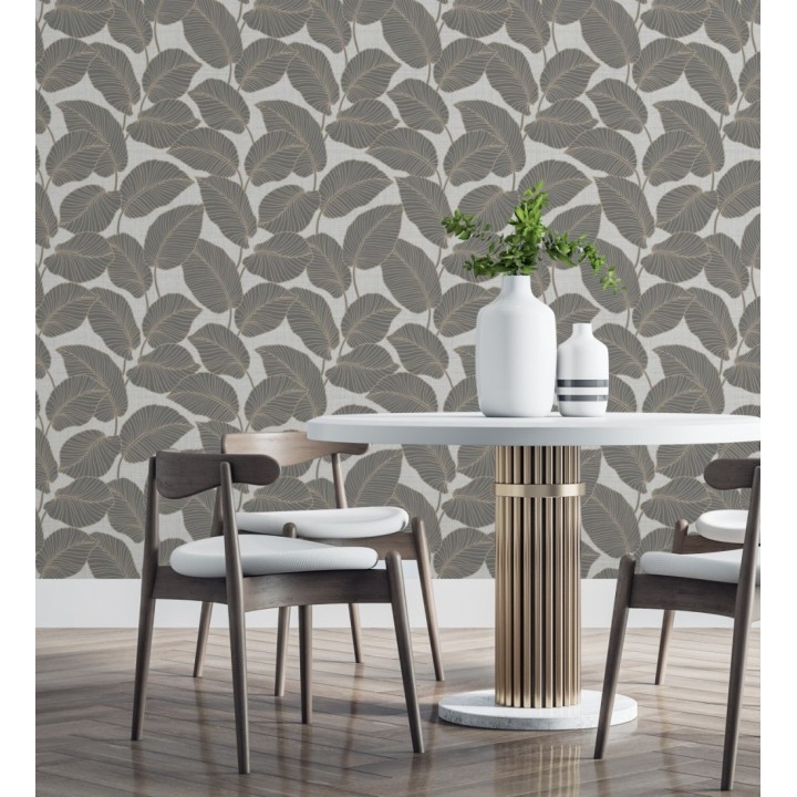 Papel pintado de hojas con silueta ligeramente metalizada - Begonia 681270