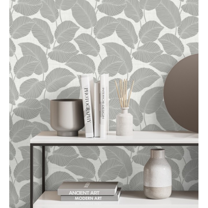 Papel pintado de hojas con silueta ligeramente metalizada - Begonia 681272