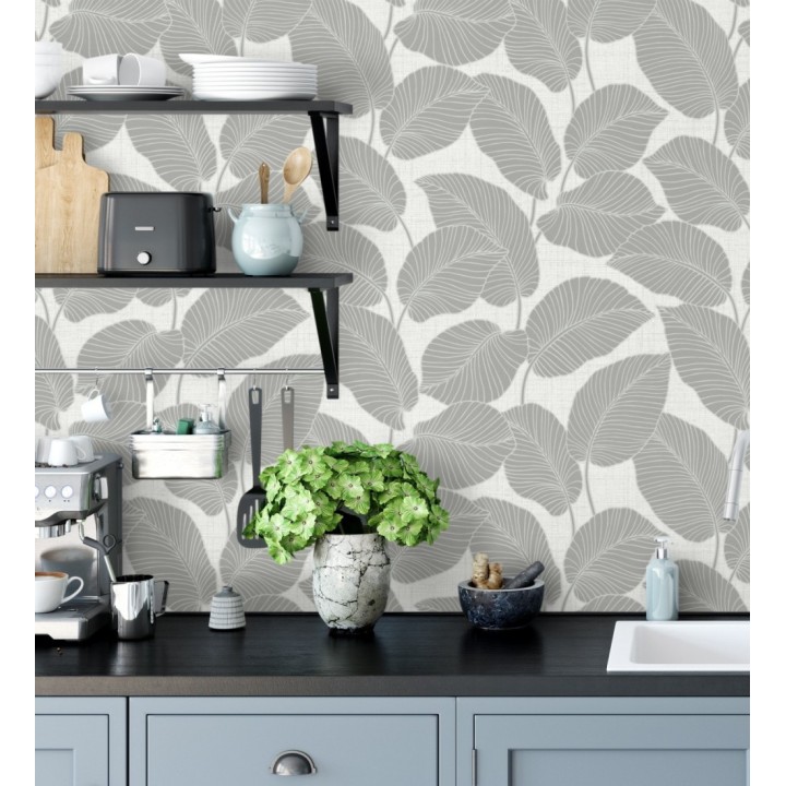 Papel pintado de hojas con silueta ligeramente metalizada - Begonia 681272