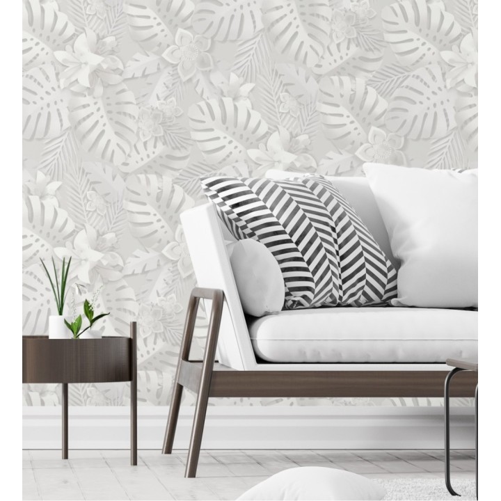 Papel pintado de hojas y flores tropicales - Tahiti Leaves 681278