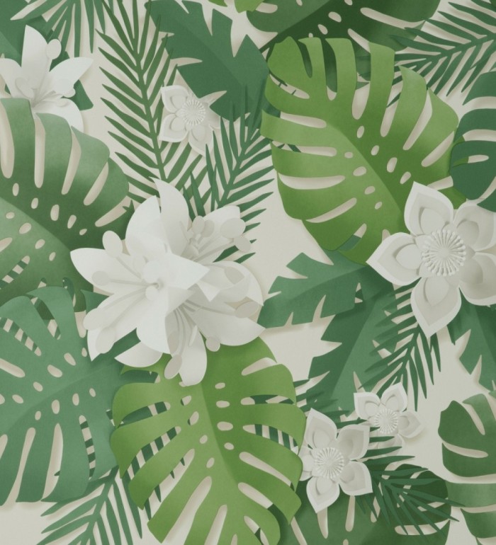 Papel pintado de hojas y flores tropicales - Tahiti Leaves 681280