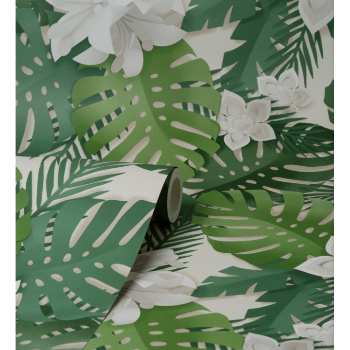 Papel pintado de hojas y flores tropicales - Tahiti Leaves 681280