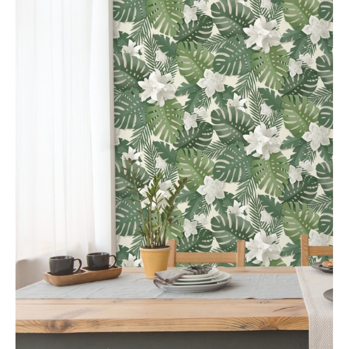 Papel pintado de hojas y flores tropicales - Tahiti Leaves 681280