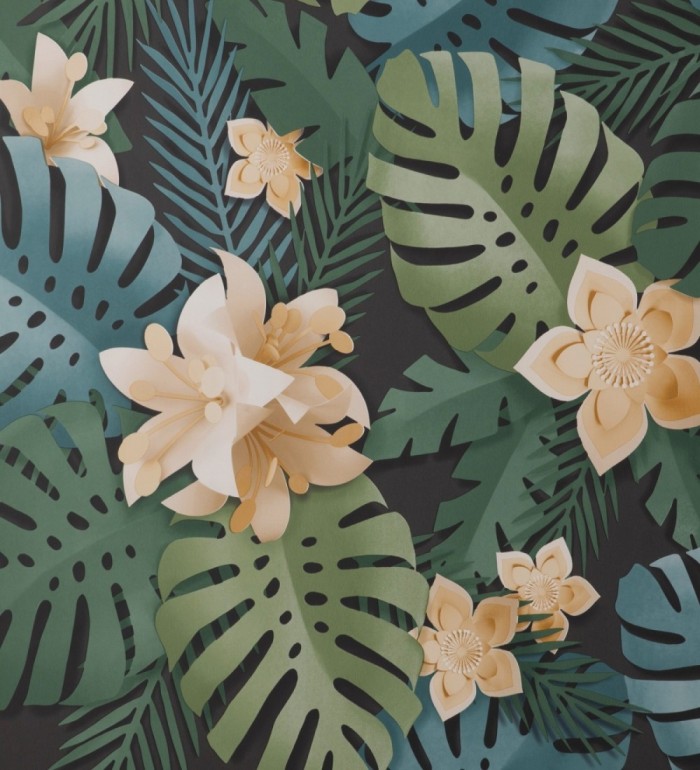 Papel pintado de hojas y flores tropicales - Tahiti Leaves 681281