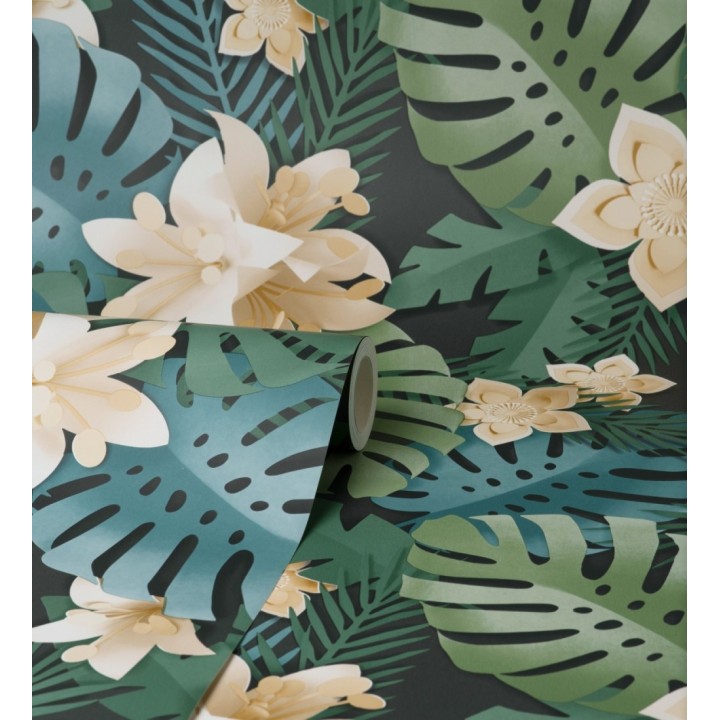 Papel pintado de hojas y flores tropicales - Tahiti Leaves 681281