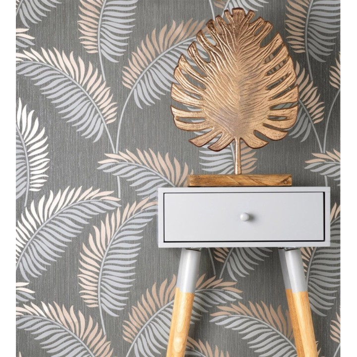 Papel pintado hojas tropicales con detalles metalizados estilo Art Decó - Alan Palmer 681288
