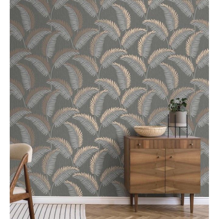 Papel pintado hojas tropicales con detalles metalizados estilo Art Decó - Alan Palmer 681288