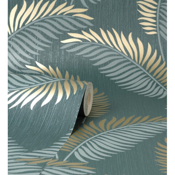 Papel pintado hojas tropicales con detalles metalizados estilo Art Decó - Alan Palmer 681289