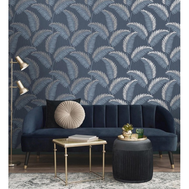 Papel pintado hojas tropicales con detalles metalizados estilo Art Decó - Alan Palmer 681290