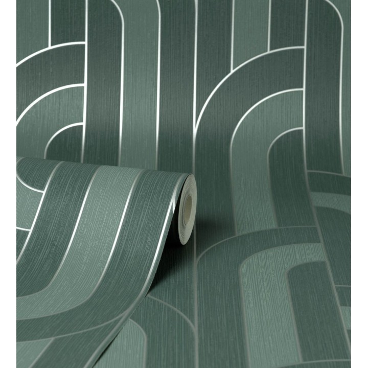 Papel pintado geométrico con líneas metalizadas estilo Art Decó - Century Lines 681291